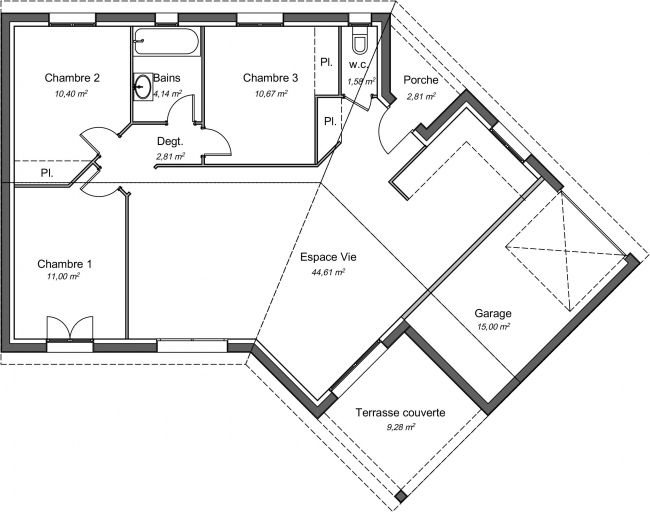 Plan de maison contemporaine 85 m² - Ebena