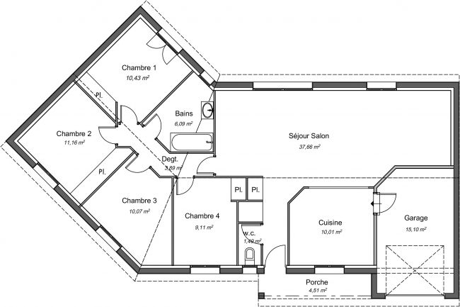 Plan de maison contemporaine 99 m² - Ebena