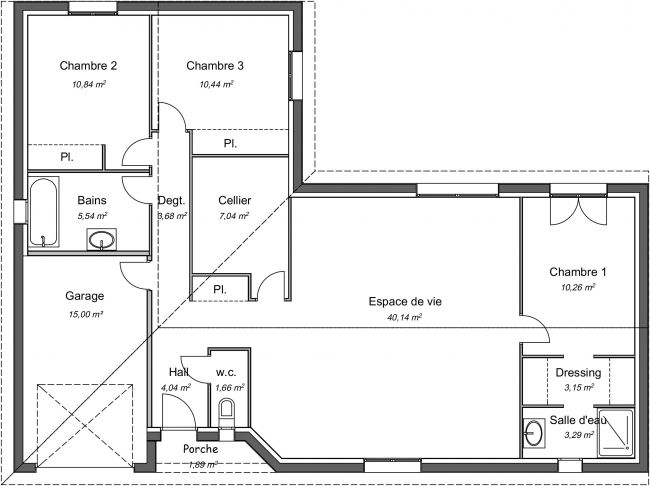 Plan maison Melezza traditionnelle 100m²